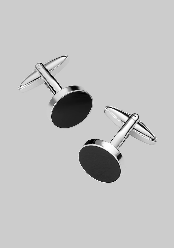 Men's Circle Onyx Cufflinks, Silver/Black, One Size