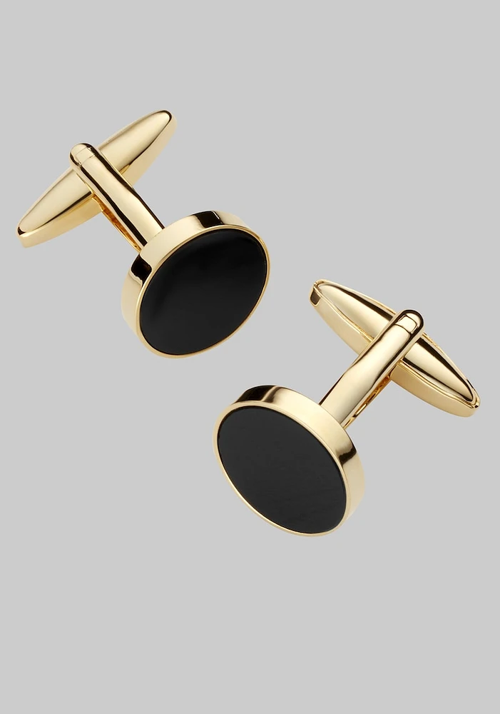 Men's Circle Onyx Cufflinks, Gold/Black, One Size