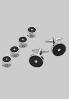 Men's Crystal Cufflink & Stud Set, Silver/Black, One Size