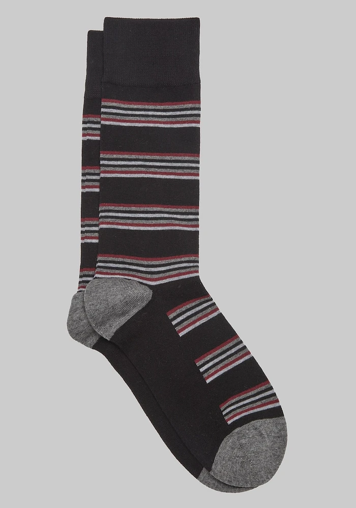 Men's Mixed Stripe Socks, Charcoal Heathe, Mid Calf