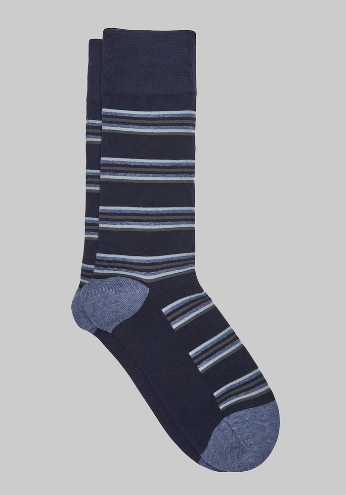 Men's Mixed Stripe Socks, Xavier Navy, Mid Calf