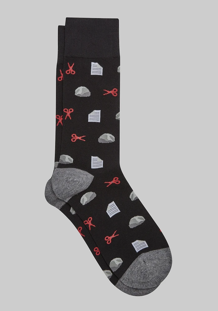 Men's Rock Paper Scissors Socks, Black, Mid Calf