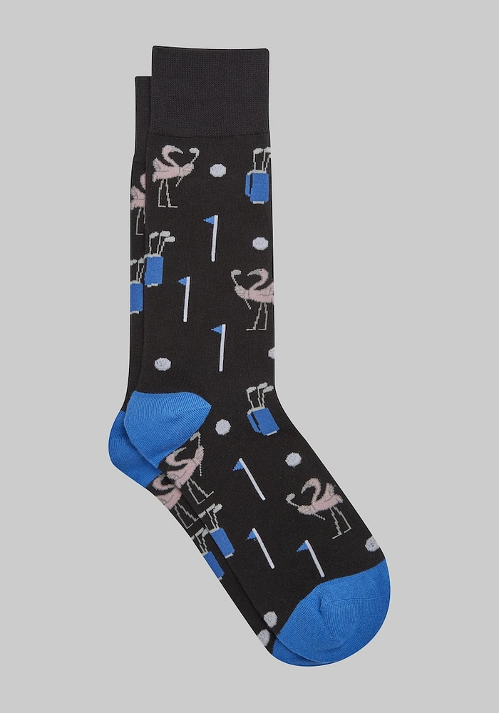 Men's Golfing Flamingo Socks, Black, Mid Calf