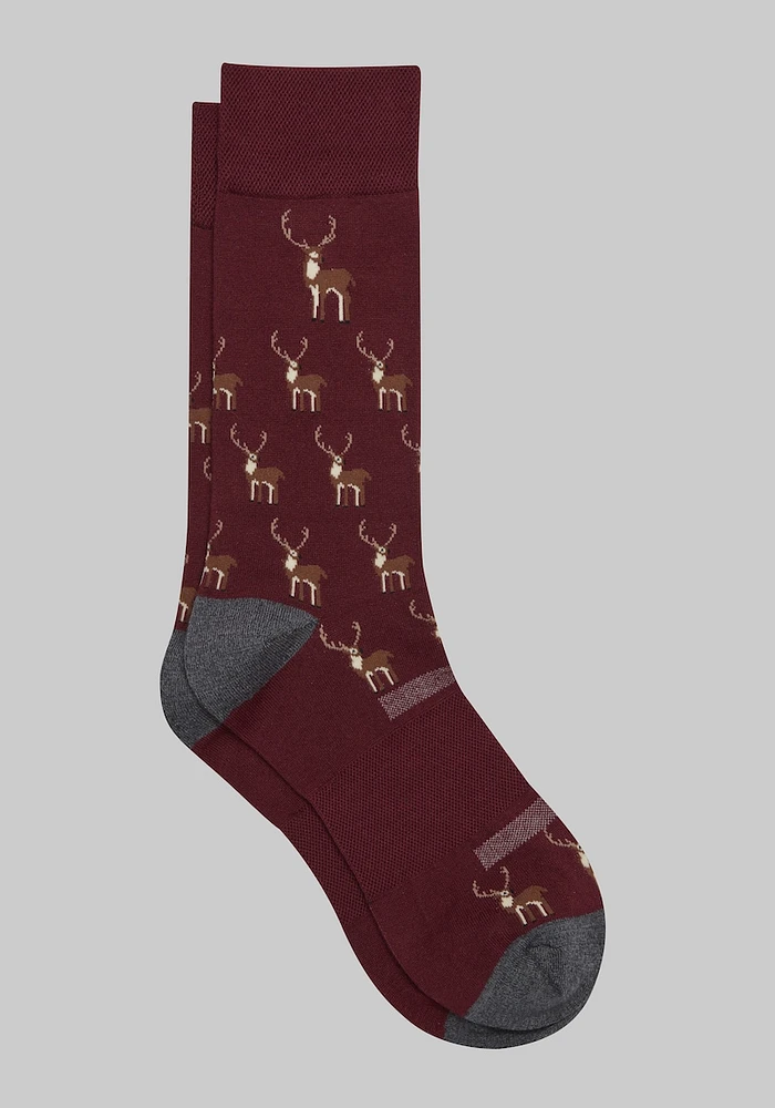 Men's Reindeer Performance Socks, Cabernet, Mid Calf