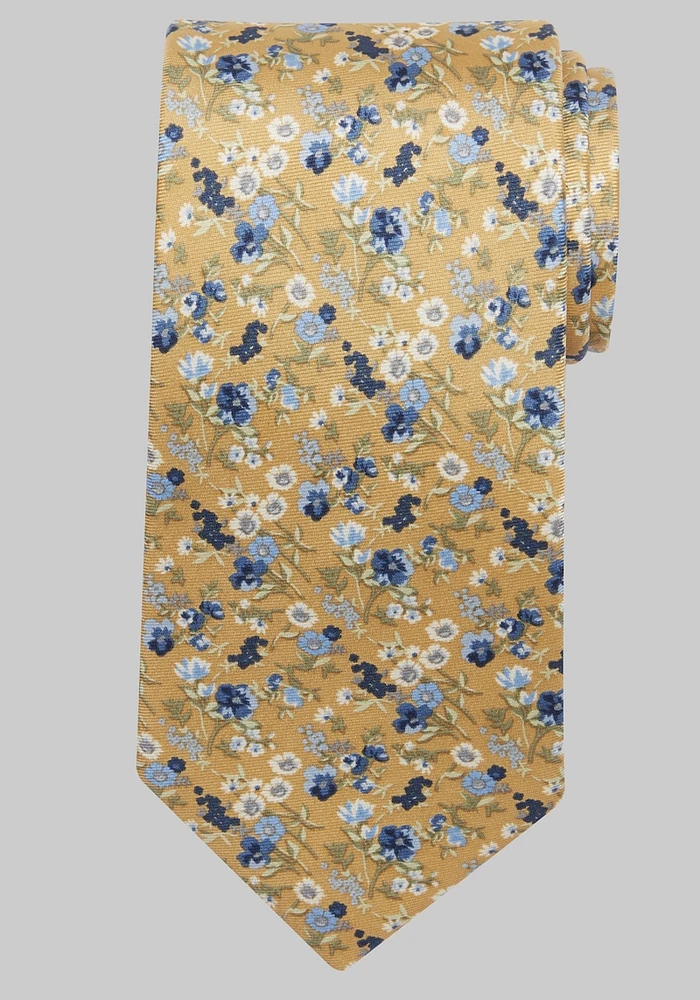 Men's Abstract Floral Tie, Gold, One Size