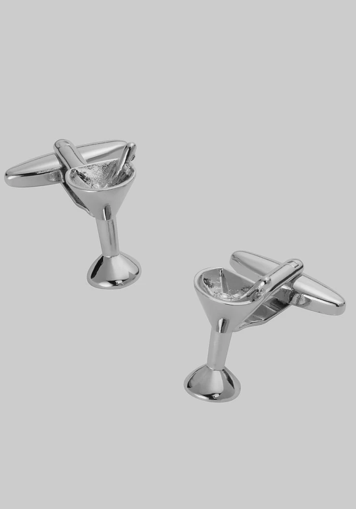 Men's Martini Cufflinks, Metal Silver, One Size