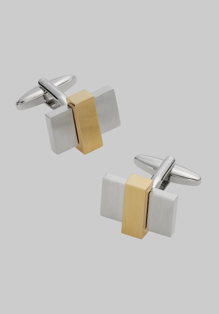 Men's Oblong Two Tone Cufflinks, Silver/Gold, One Size