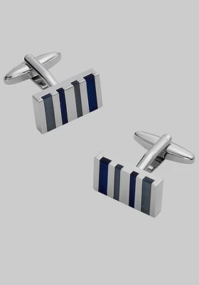 Men's Oblong Blue Stripe Cufflinks, Silver/Blue, One Size