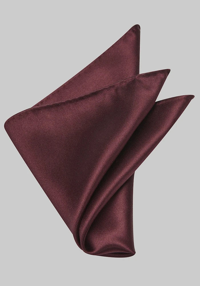 Men's Solid Silk Pocket Square, Burgundy, One Size