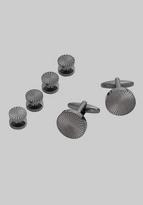 Men's Textured Spiral Cufflink & Stud Set, Gunmetal Grey, One Size