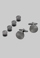 Men's Textured Spiral Cufflink & Stud Set, Gunmetal Grey, One Size