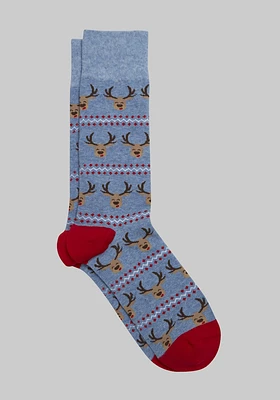 Men's Holiday Reindeer Socks, Chambray Heathr, Mid Calf