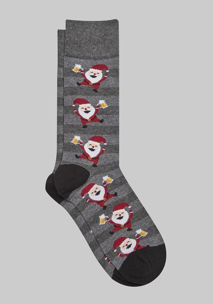 Men's JoS. A. Bank Drinking Santa Socks at Jos. A. Bank, Charcoal Heathr/Grey, Size: Mid Calf