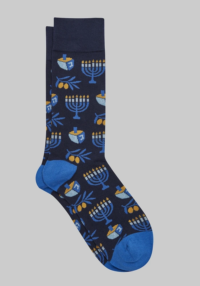 Men's Hanukkah Socks, Xavier Navy, Mid Calf