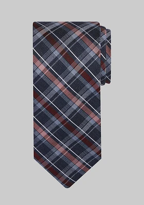 Men's Double Plaid Tie, Burgundy, One Size