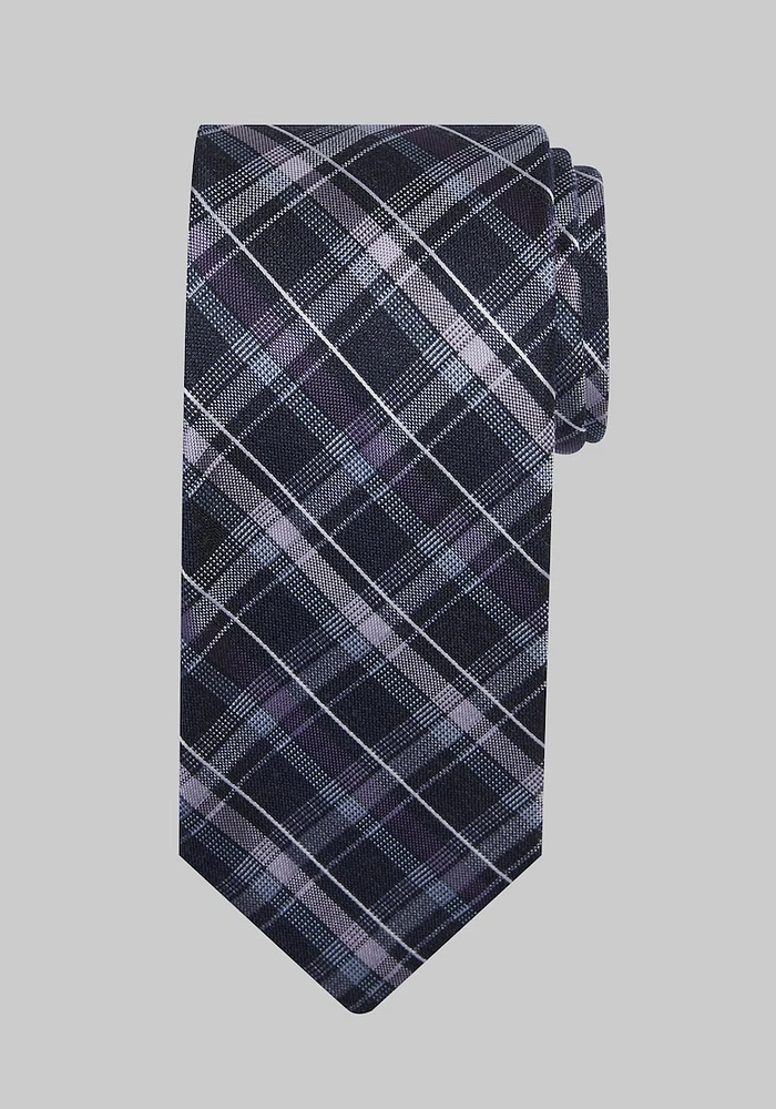 Men's Double Plaid Tie, Purple, One Size