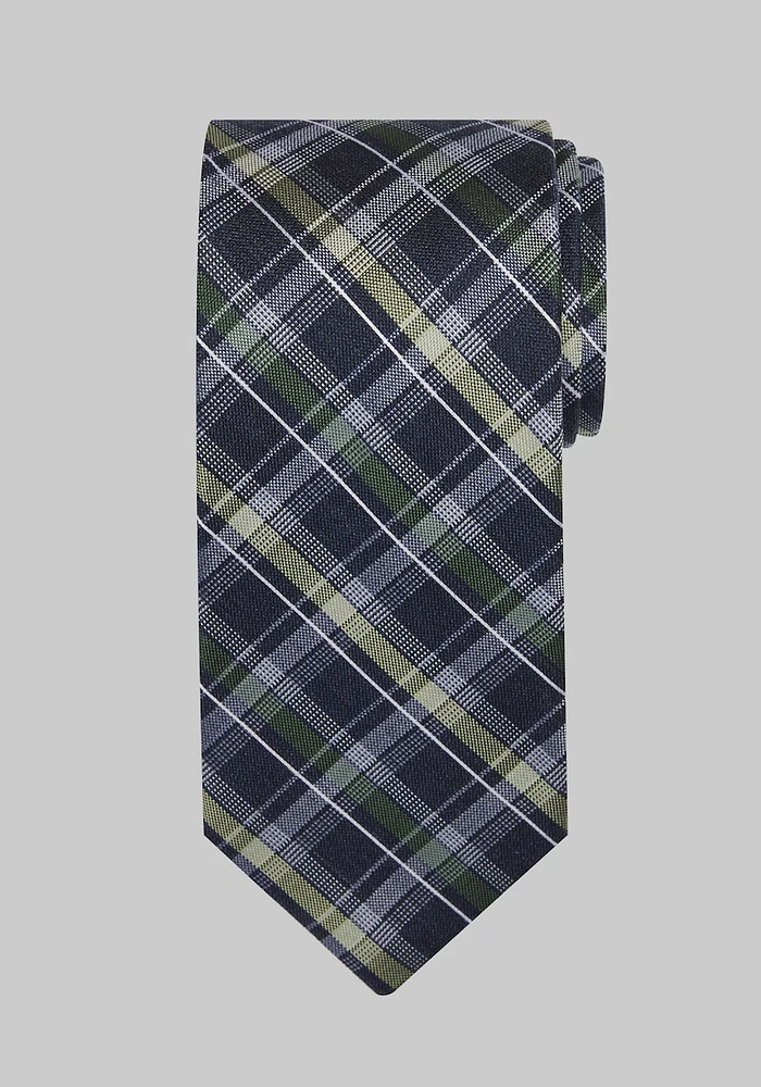 Men's Double Plaid Tie, Green, One Size