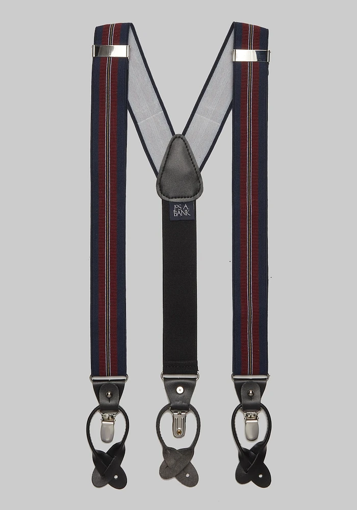 Men's Textured Stripe Convertible Suspenders, Navy/Burgundy, One Size