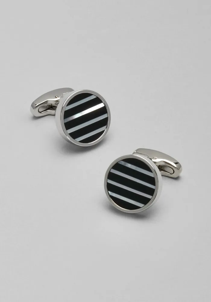 Men's Onyx and Mother of Pearl Cufflinks, Metal Silver, One Size