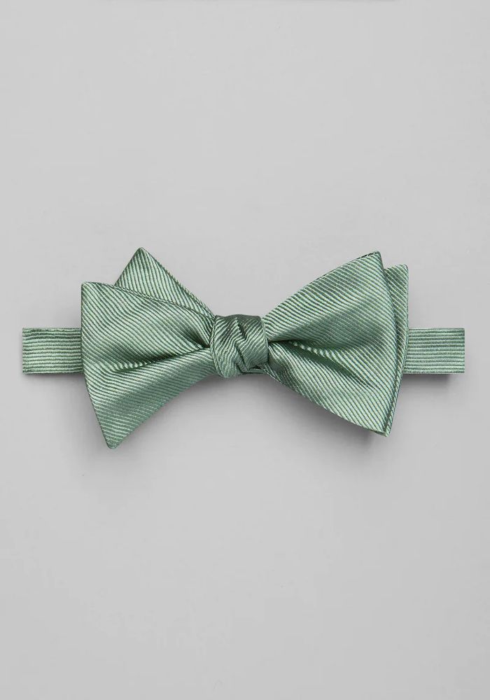 Men's Ribbed Pre-Tied Bow Tie, Green, One Size