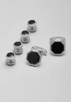JoS. A. Bank Men's Black & Silver Cufflink and Stud Set, Black, One Size
