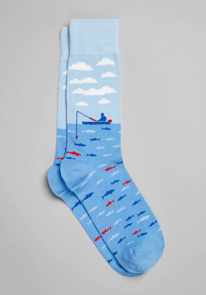 JoS. A. Bank Men's Mid-Calf Fishing Boat Socks, Cerulean, Mid Calf