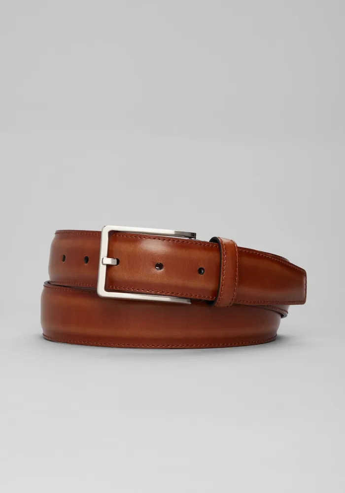 JoS. A. Bank Men's Trapunto Stitch Moc Croc Leather Belt, Cognac, SIZE 42