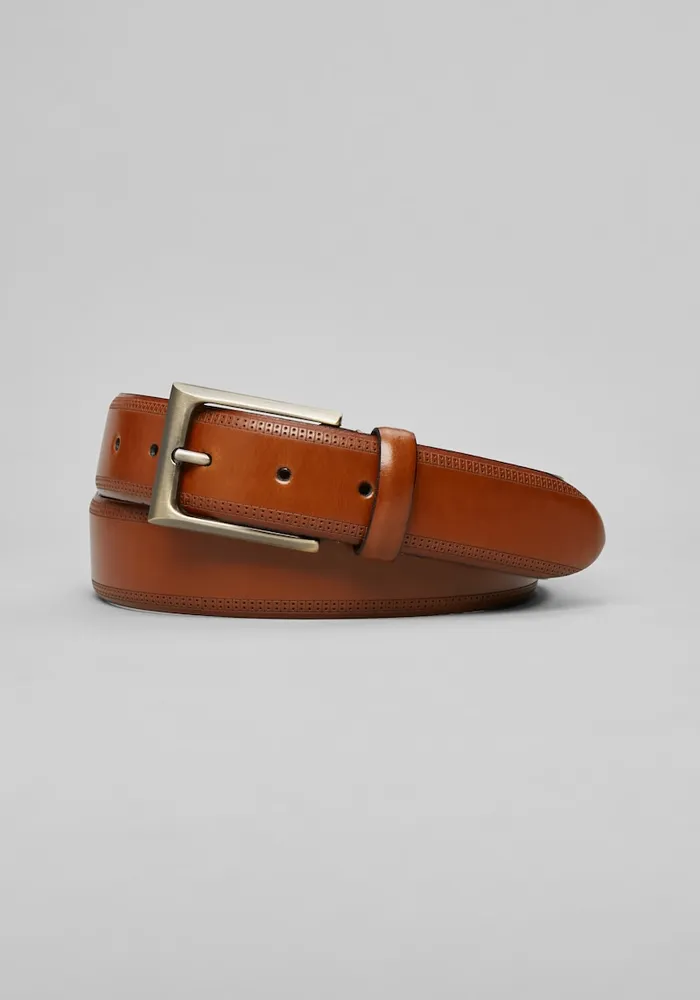 JoS. A. Bank Men's Dotted Pattern Edge Leather Belt, Cognac, SIZE 40