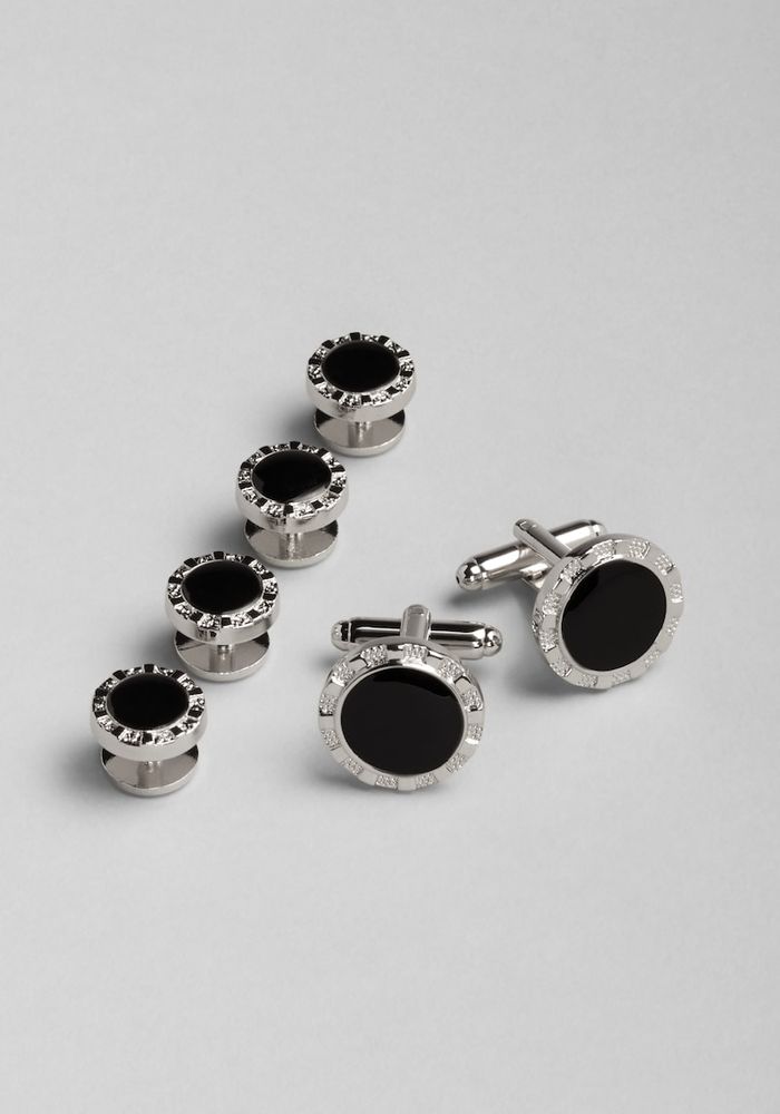 JoS. A. Bank Men's Round Two-Tone Brass Cufflinks, Black, One Size