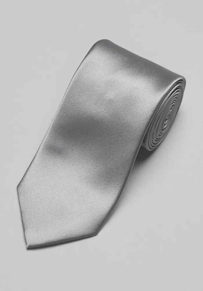 JoS. A. Bank Men's Reserve Collection Satin Weave Solid Tie, Silver, One Size