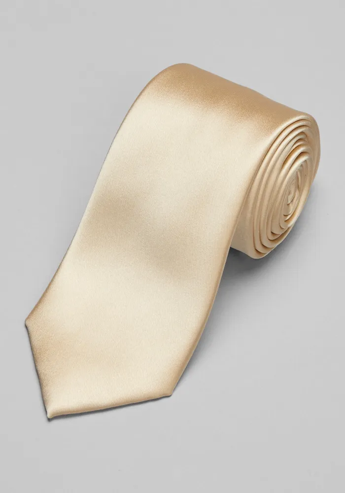 JoS. A. Bank Men's Reserve Collection Satin Weave Solid Tie, Champagne, One Size