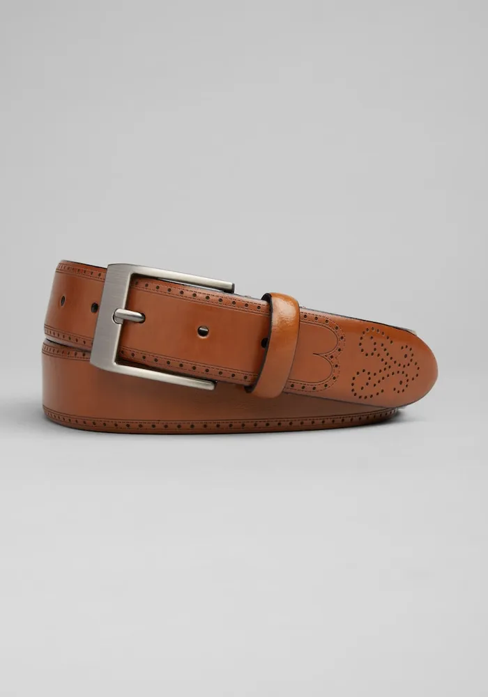 Men's Jos. A. Bank Punched Leather Belt at Bank, Tan,