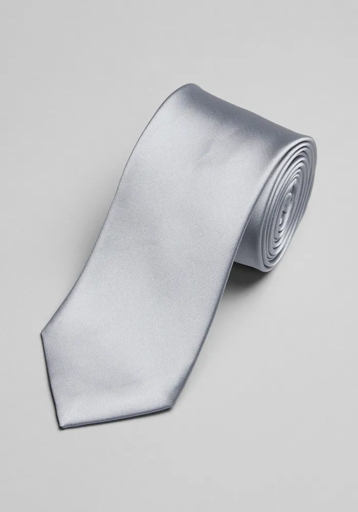 Men's Solid Tie, Silver, One Size