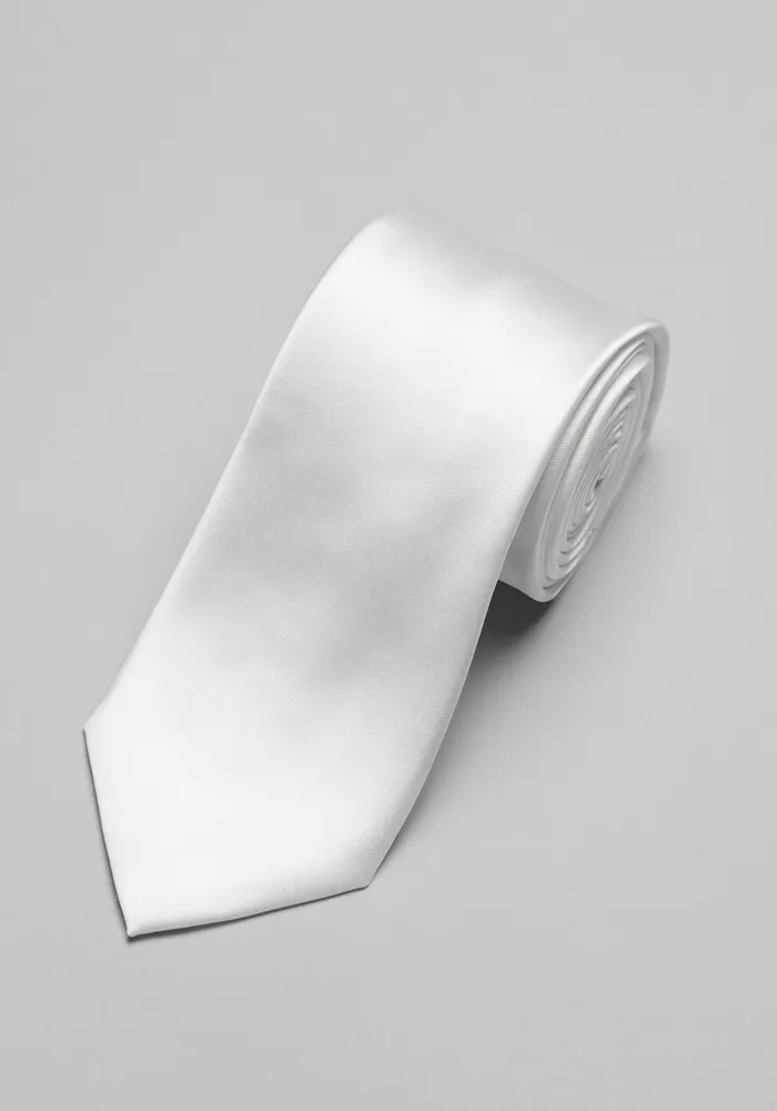 Men's Solid Tie, White, One Size