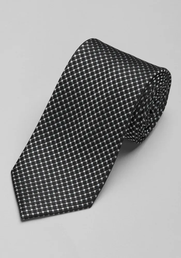 Men's Traveler Collection Mini Tonal Check Tie, Black, One Size
