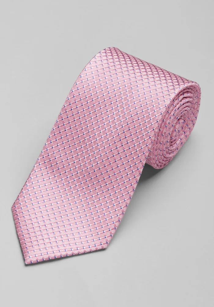 Men's Traveler Collection Mini Tonal Check Tie, Pink, One Size