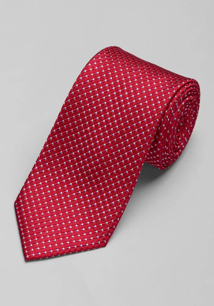 Men's Traveler Collection Mini Tonal Check Tie, Burgundy, One Size