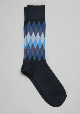 Men's Diamond Argyle Socks, Dark Blue, Mid Calf