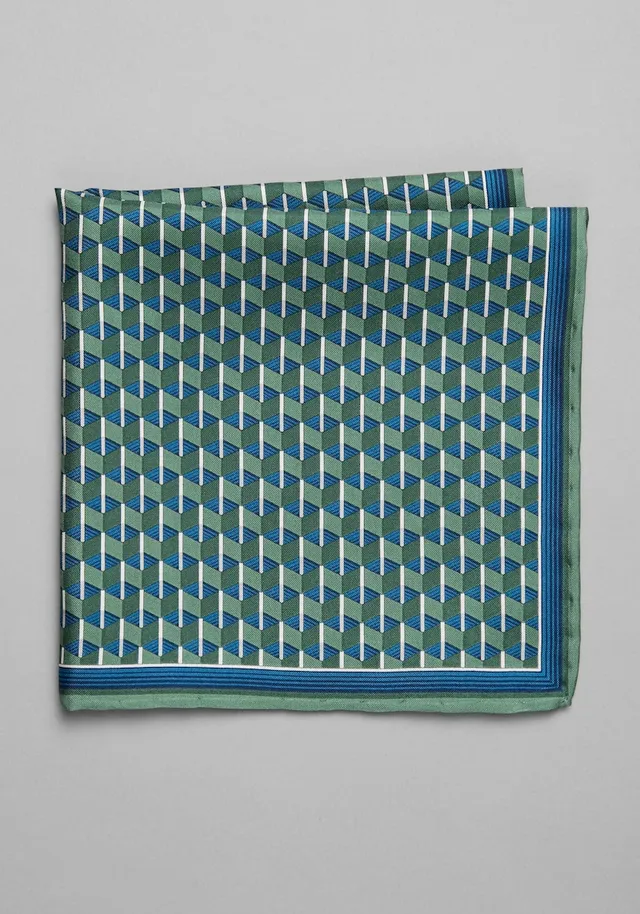 JoS. A. Bank Men's Geometric Pocket Square, Dark Green, One Size