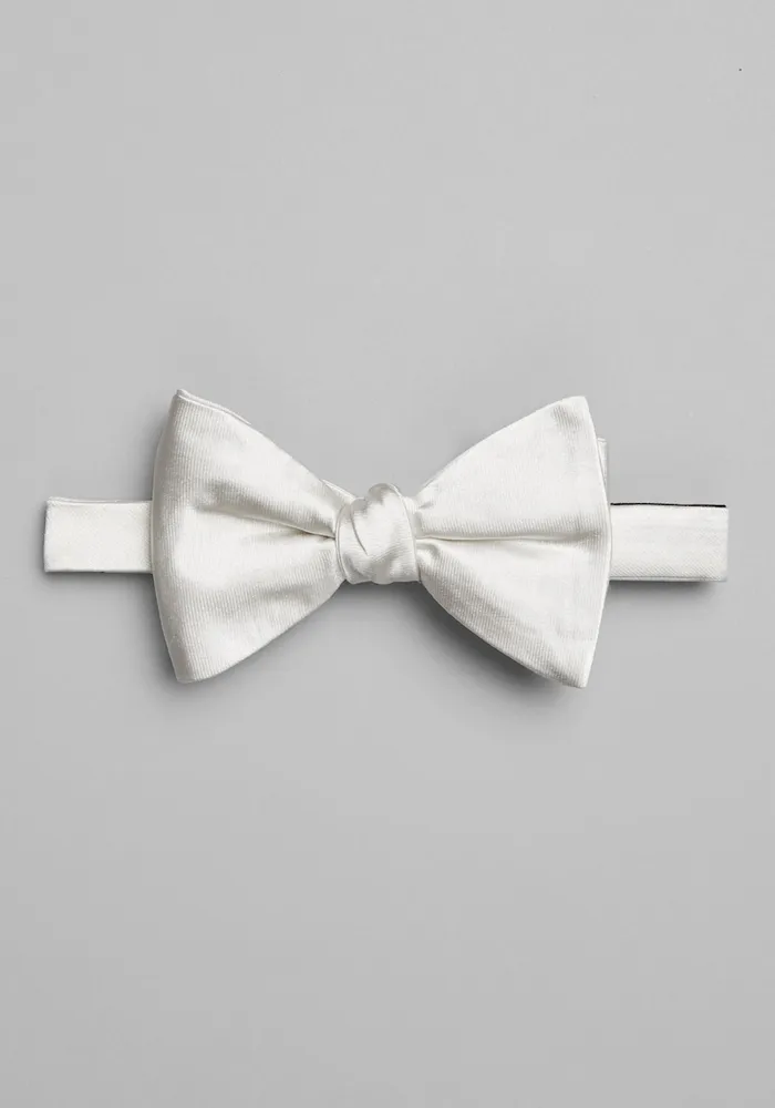 Men's Solid Pre-Tied Bow Tie, Ivory, One Size