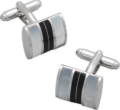 JoS. A. Bank Men's Tiger Eye Mother of Pearl Cufflinks, Metal Silver, One Size