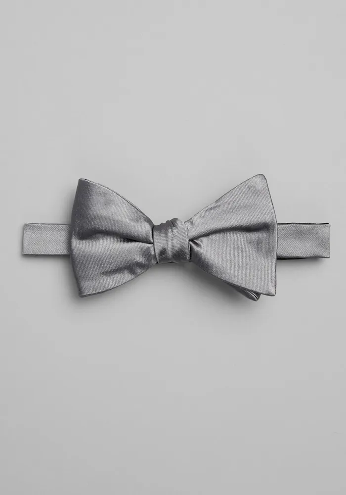 Men's Solid Pre-Tied Bow Tie, Metal Silver, One Size