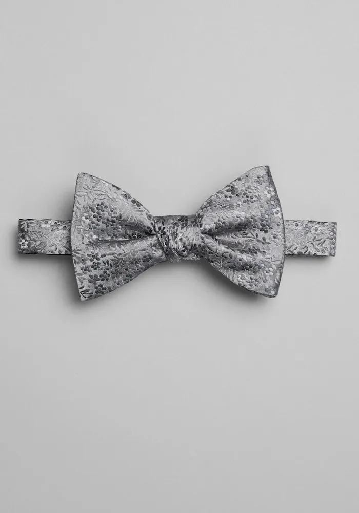 Men's Floral Pre-Tied Bow Tie, Metal Silver, One Size