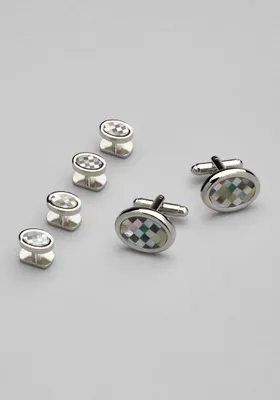 JoS. A. Bank Men's Mother of Pearl Stud Set, Metal Silver, One Size