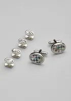 Men's Mother of Pearl Stud Set, Metal Silver, One Size