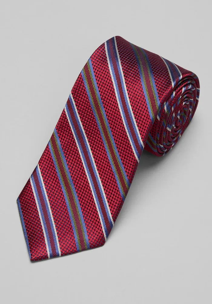 Red and White Striped Mens Silk Tie 