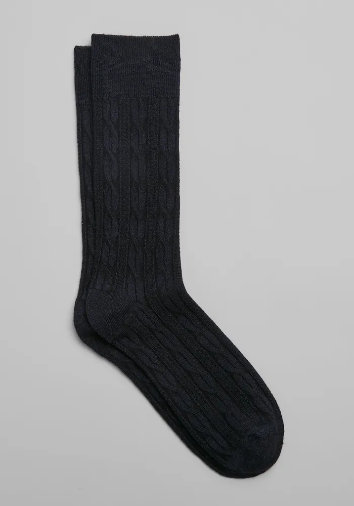 Men's Cashmere Blend Socks, Xavier Navy, Mid Calf