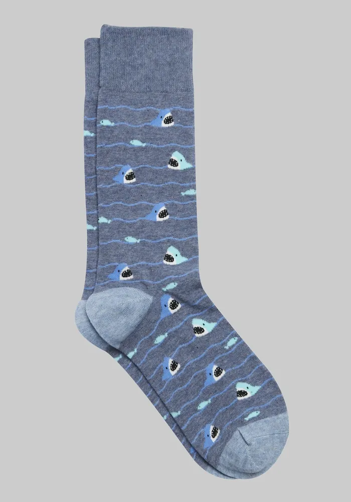 JoS. A. Bank Men's Sharks on Waves Socks, Navy Heather, Mid Calf