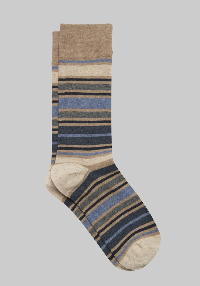 Men's Multi-Stripe Socks, Tan, Mid Calf