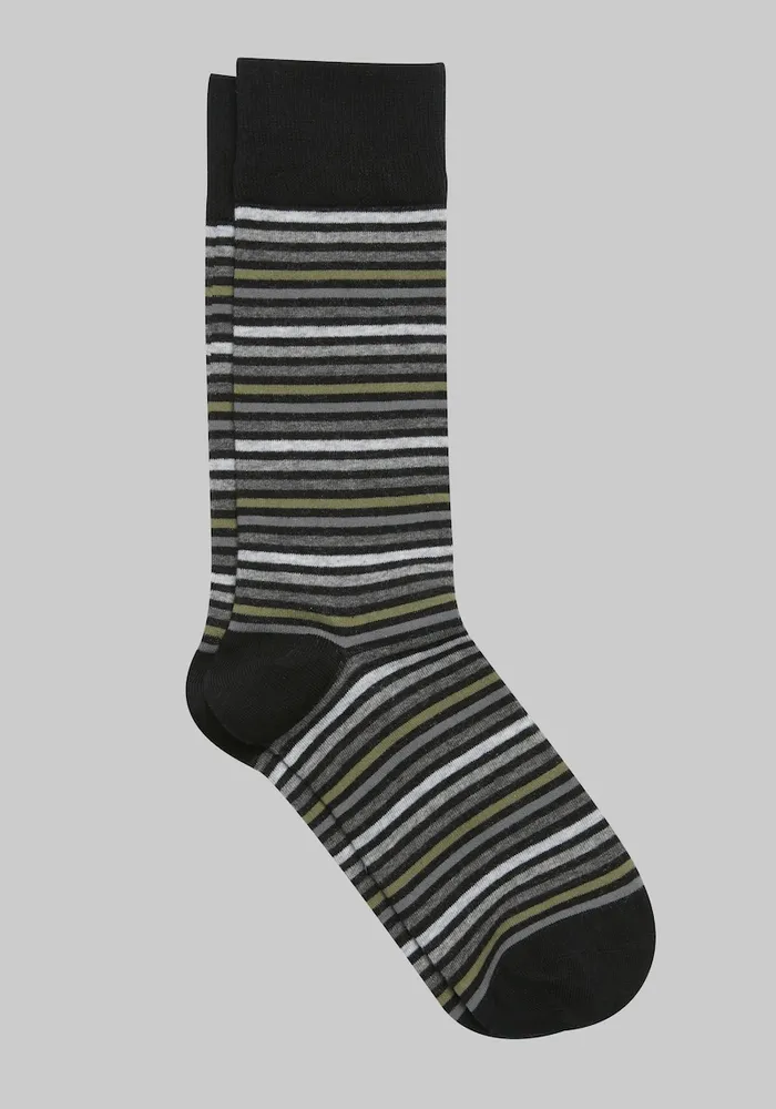 JoS. A. Bank Men's Stripe Socks, Black, Mid Calf